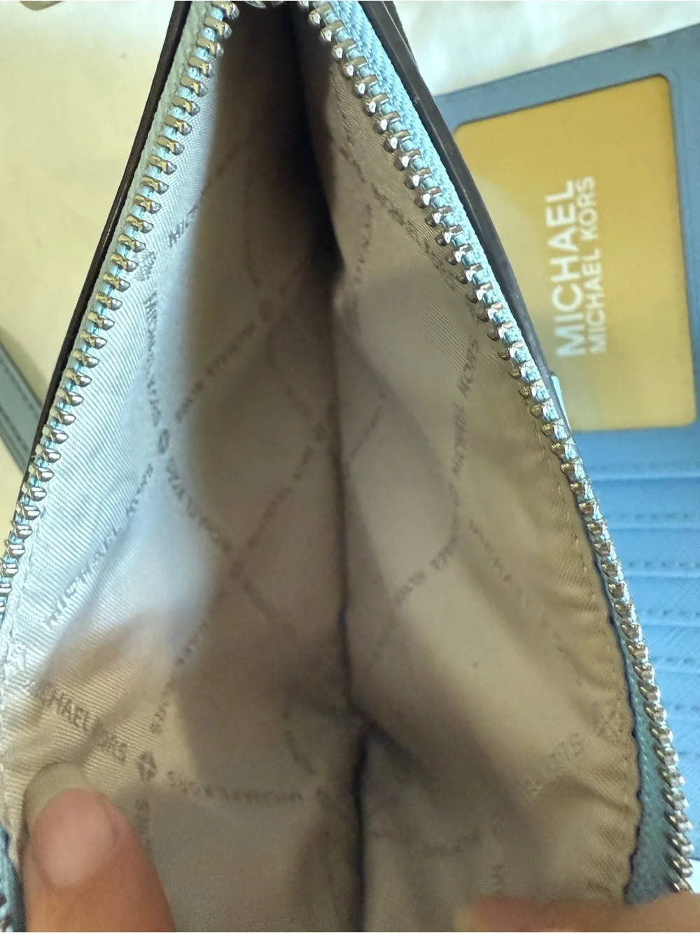 Michael Kors Light Blue Wristlet Clutch with Gold Logo